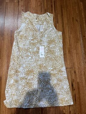 Lilly Pulitzer Palm Print Sleeveless Dress in Tan and White